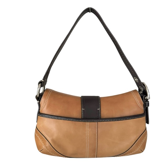 Coach Soho Vintage Leather Flap Shoulder Bag Tan Brown Y2K Handbag Mini Bag - Picture 9 of 17